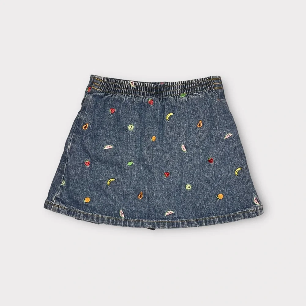 Gymboree Vintage 2005 Fruit Embroidered Jean Pleated Skirt